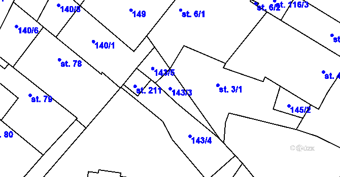 Parcela st. 143/3 v KÚ Jevany, Katastrální mapa