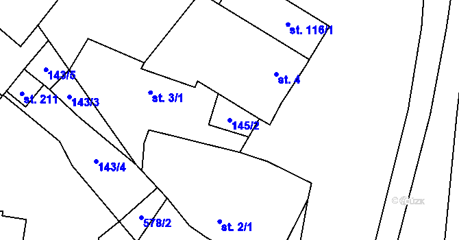 Parcela st. 145/2 v KÚ Jevany, Katastrální mapa