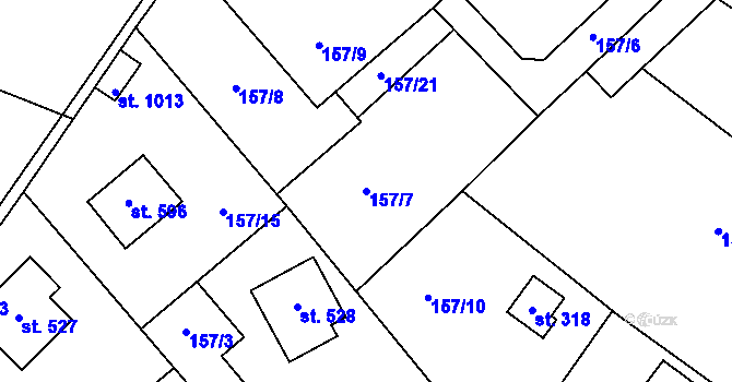 Parcela st. 157/7 v KÚ Jevany, Katastrální mapa
