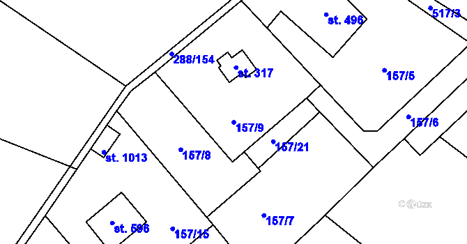 Parcela st. 157/9 v KÚ Jevany, Katastrální mapa