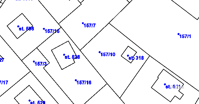 Parcela st. 157/10 v KÚ Jevany, Katastrální mapa