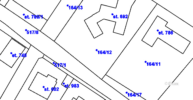 Parcela st. 164/12 v KÚ Jevany, Katastrální mapa
