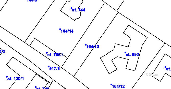 Parcela st. 164/13 v KÚ Jevany, Katastrální mapa
