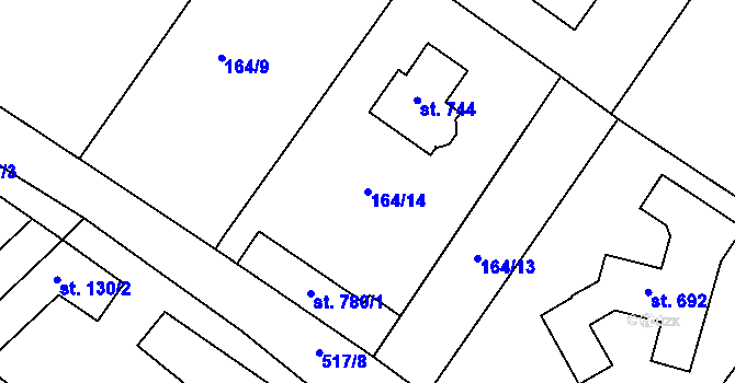 Parcela st. 164/14 v KÚ Jevany, Katastrální mapa