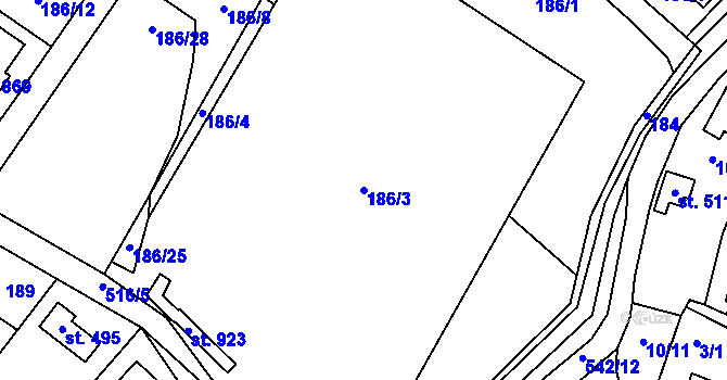 Parcela st. 186/3 v KÚ Jevany, Katastrální mapa