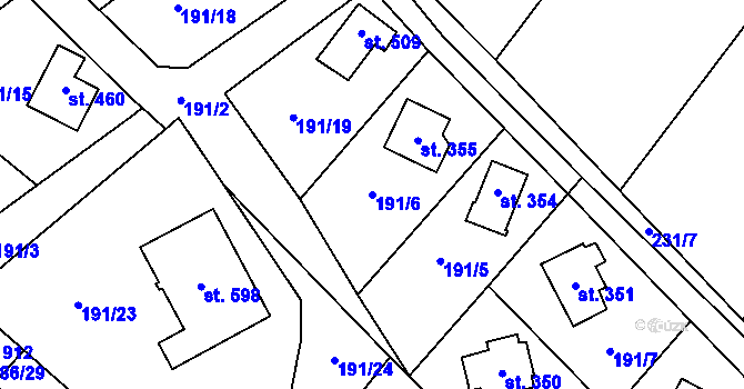 Parcela st. 191/6 v KÚ Jevany, Katastrální mapa