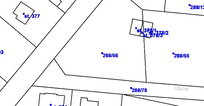 Parcela st. 288/56 v KÚ Jevany, Katastrální mapa