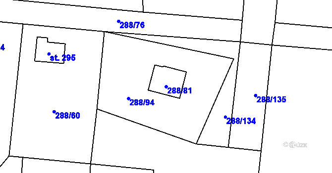 Parcela st. 288/81 v KÚ Jevany, Katastrální mapa