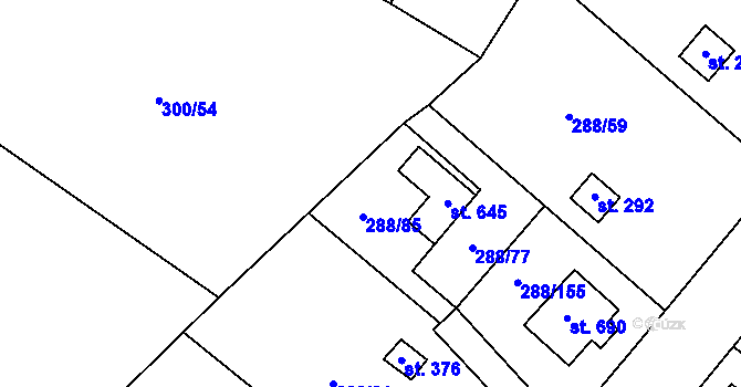 Parcela st. 288/85 v KÚ Jevany, Katastrální mapa