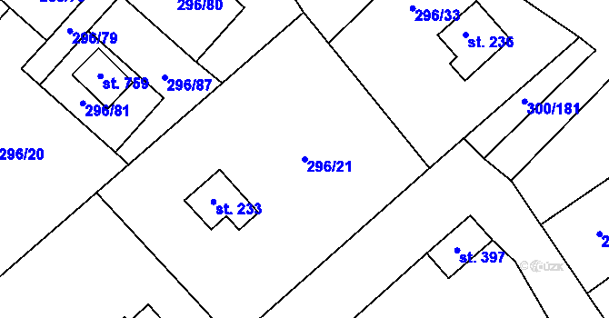 Parcela st. 296/21 v KÚ Jevany, Katastrální mapa
