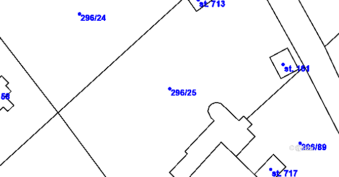 Parcela st. 296/25 v KÚ Jevany, Katastrální mapa