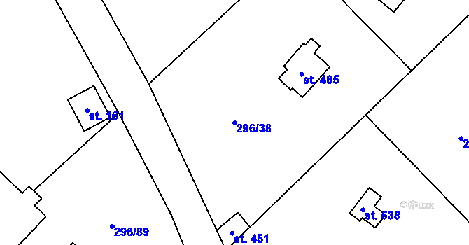 Parcela st. 296/38 v KÚ Jevany, Katastrální mapa