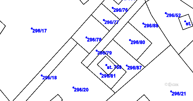 Parcela st. 296/79 v KÚ Jevany, Katastrální mapa