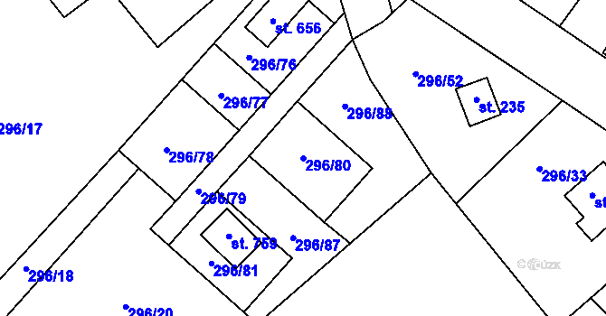 Parcela st. 296/80 v KÚ Jevany, Katastrální mapa