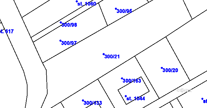 Parcela st. 300/21 v KÚ Jevany, Katastrální mapa