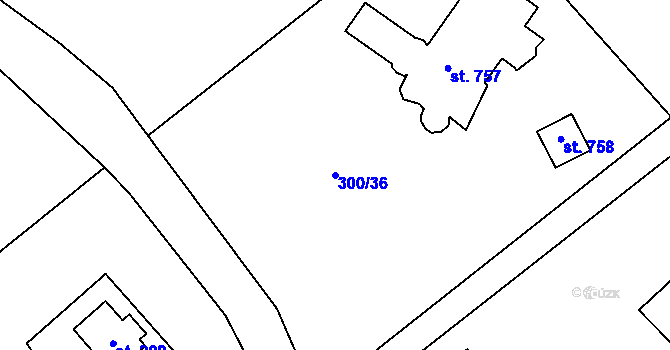 Parcela st. 300/36 v KÚ Jevany, Katastrální mapa
