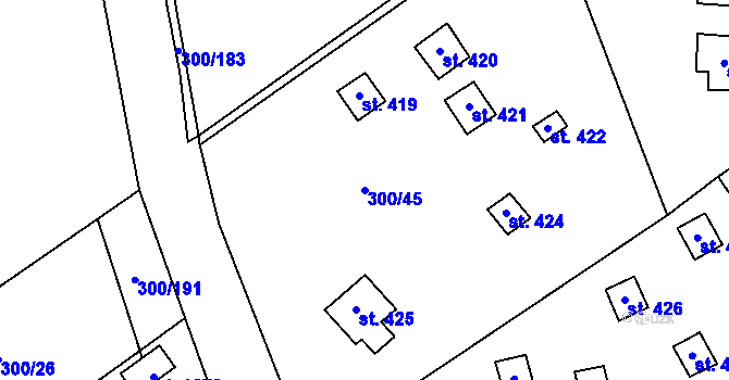 Parcela st. 300/45 v KÚ Jevany, Katastrální mapa