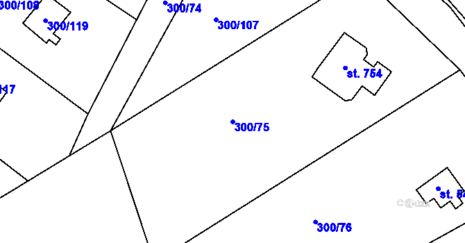 Parcela st. 300/75 v KÚ Jevany, Katastrální mapa