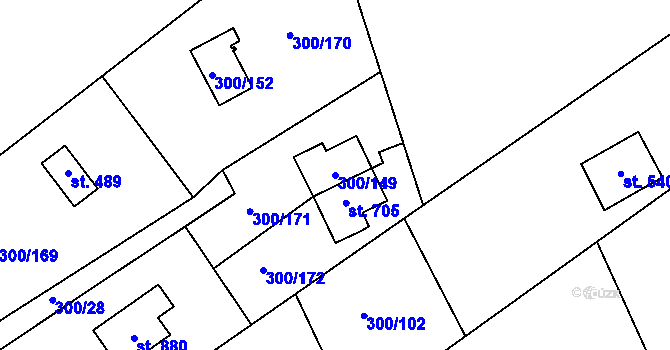 Parcela st. 300/149 v KÚ Jevany, Katastrální mapa