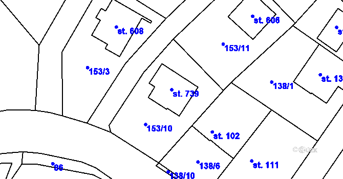 Parcela st. 739 v KÚ Jevany, Katastrální mapa