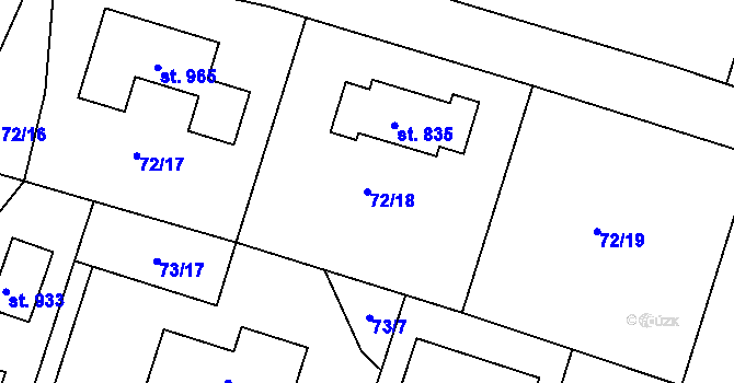 Parcela st. 72/18 v KÚ Jevany, Katastrální mapa
