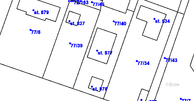 Parcela st. 877 v KÚ Jevany, Katastrální mapa