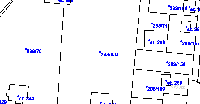 Parcela st. 288/133 v KÚ Jevany, Katastrální mapa