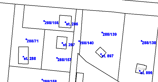 Parcela st. 288/140 v KÚ Jevany, Katastrální mapa