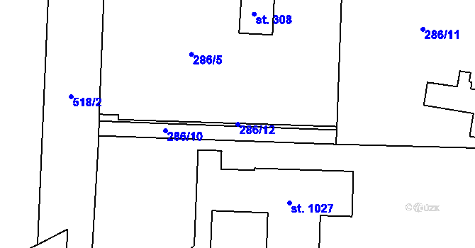 Parcela st. 286/12 v KÚ Jevany, Katastrální mapa