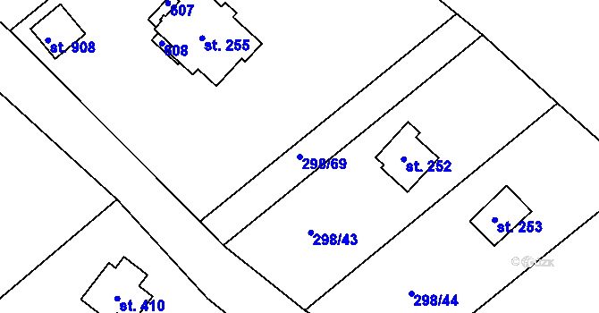 Parcela st. 298/69 v KÚ Jevany, Katastrální mapa