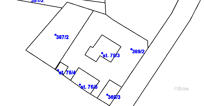 Parcela st. 75/3 v KÚ Jevany, Katastrální mapa