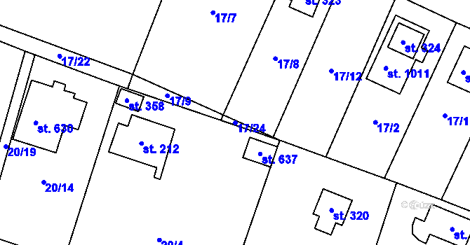 Parcela st. 17/24 v KÚ Jevany, Katastrální mapa