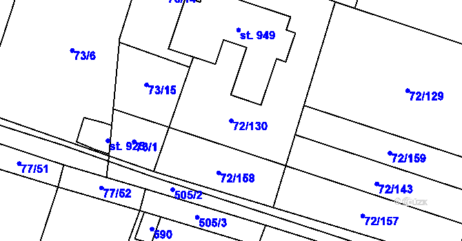 Parcela st. 72/130 v KÚ Jevany, Katastrální mapa