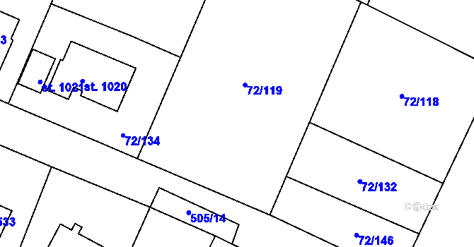 Parcela st. 72/133 v KÚ Jevany, Katastrální mapa