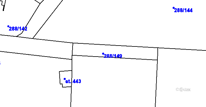 Parcela st. 288/149 v KÚ Jevany, Katastrální mapa