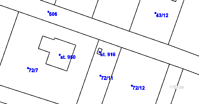 Parcela st. 916 v KÚ Jevany, Katastrální mapa