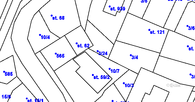 Parcela st. 3/24 v KÚ Jevany, Katastrální mapa
