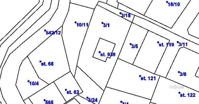 Parcela st. 939 v KÚ Jevany, Katastrální mapa