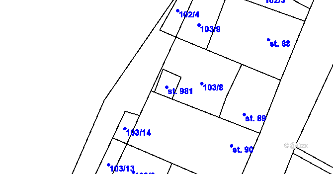 Parcela st. 981 v KÚ Jevany, Katastrální mapa