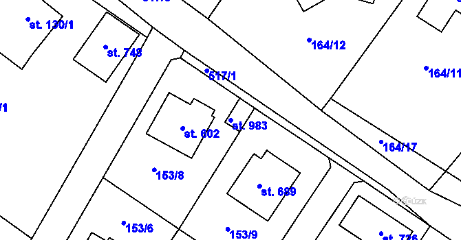 Parcela st. 983 v KÚ Jevany, Katastrální mapa