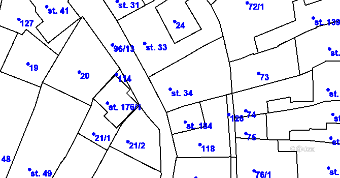Parcela st. 34 v KÚ Jevíčko-město, Katastrální mapa