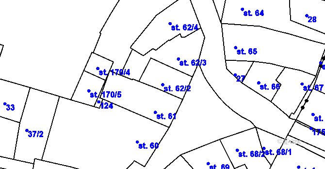 Parcela st. 62/2 v KÚ Jevíčko-město, Katastrální mapa