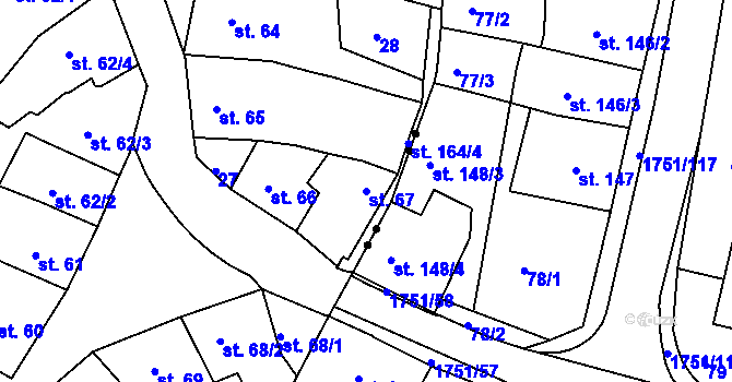 Parcela st. 67 v KÚ Jevíčko-město, Katastrální mapa