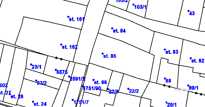 Parcela st. 85 v KÚ Jevíčko-město, Katastrální mapa