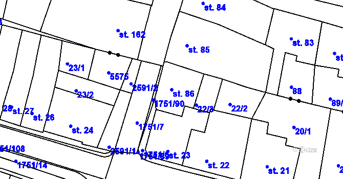 Parcela st. 86 v KÚ Jevíčko-město, Katastrální mapa