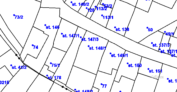 Parcela st. 148/1 v KÚ Jevíčko-město, Katastrální mapa
