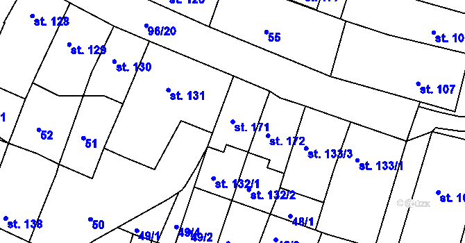 Parcela st. 171 v KÚ Jevíčko-město, Katastrální mapa