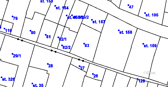 Parcela st. 83 v KÚ Jevíčko-město, Katastrální mapa