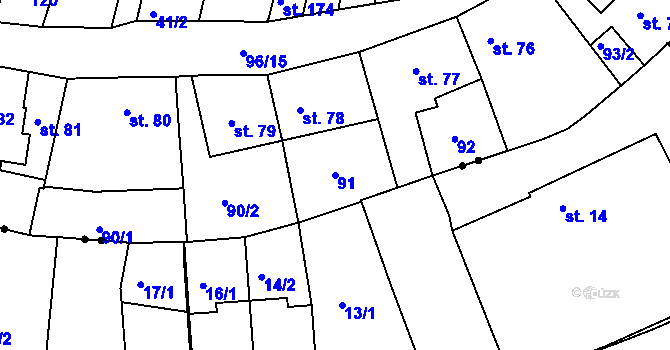 Parcela st. 91 v KÚ Jevíčko-město, Katastrální mapa