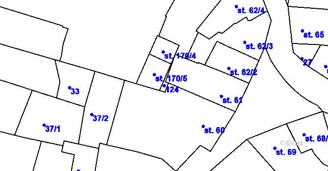 Parcela st. 124 v KÚ Jevíčko-město, Katastrální mapa